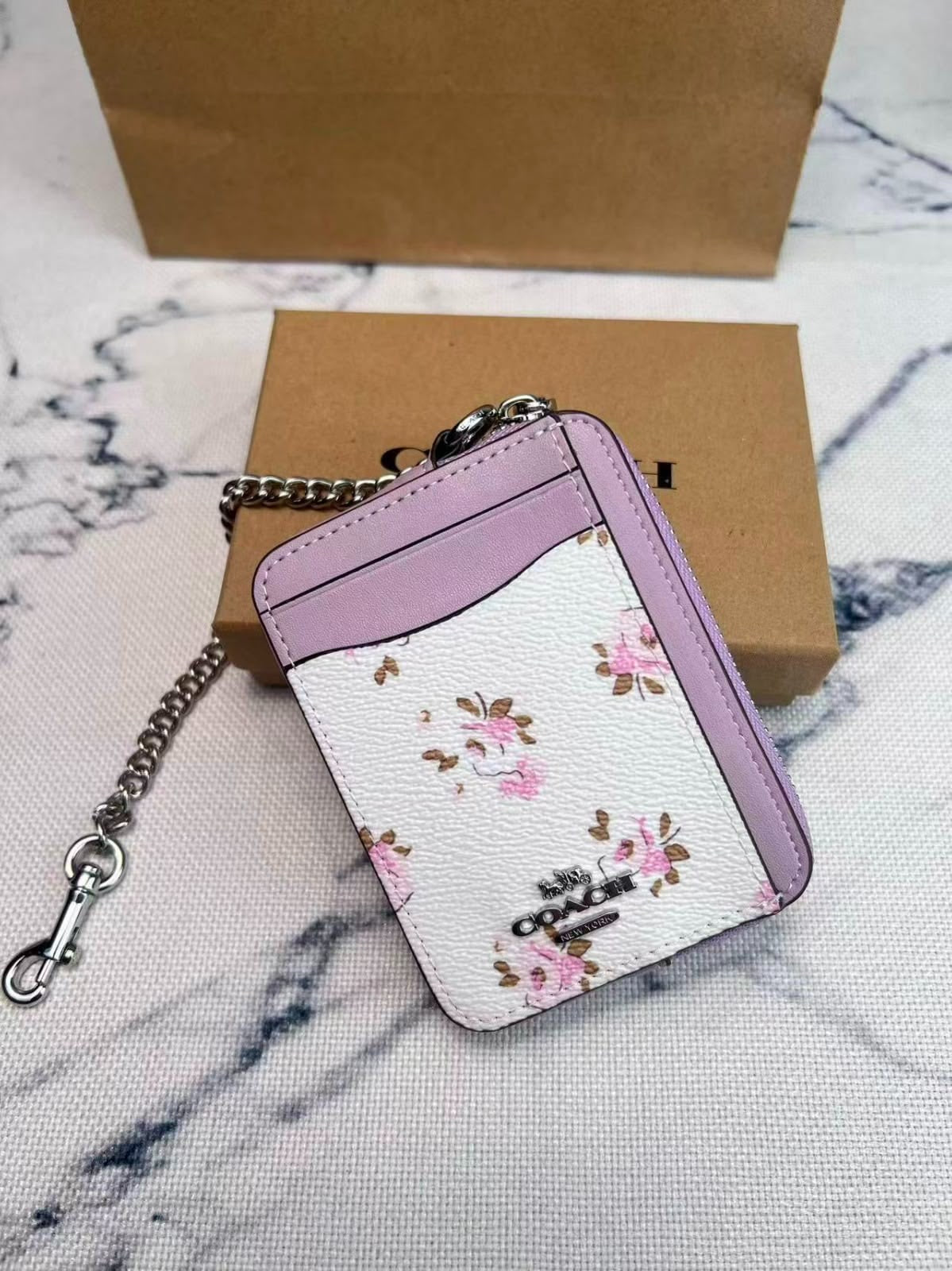 Coach Zip Card Case in Lilac Floral