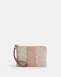 Coach Zip Wristlet In Signature Canvas With Beige Stripe