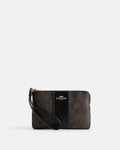 Coach Zip Wristlet In Signature Canvas With Black Stripe